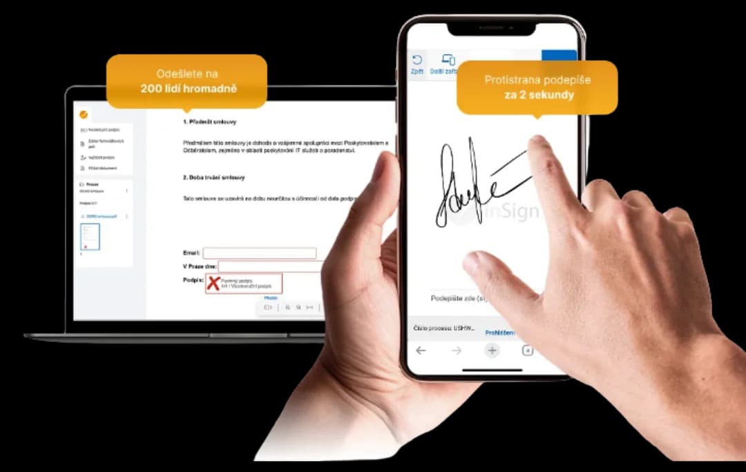 Podepisování dokumentu v aplikaci inSign na notebooku a mobilním telefonu